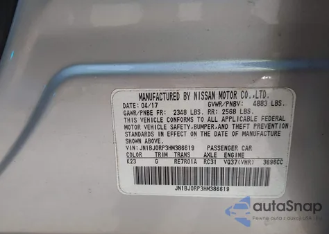 2017 Infiniti Qx50 z USA, uszkodzony, nr VIN JN1BJ0RP3HM386619